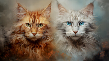 Wall Mural - DIGITAL ILLUSTRATION OF TWO CATS