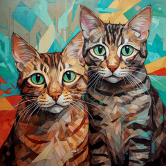 Wall Mural - DIGITAL ILLUSTRATION OF TWO CATS