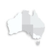 Australia political map of administrative divisions - states and teritorries. Grey blank flat vector map with dropped shadow.