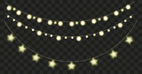 Fototapeta  - Set with Cristmas light garland in circle and star shape