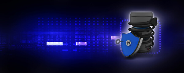 Poster - 3d rendering Fiber optical cable detail connected database protected shield
