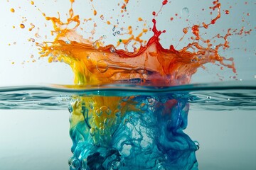 Poster - translucent acrylic colors in water. pigment drop. generate ai
