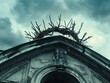 A crown of thorns atop a government building, depicting the painful consequences of corruption on society