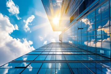 Wall Mural - office building against cloudless blue sky, Modern office building. Economy, finances, business activity