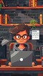 Young innovator coding on laptop flat illustration