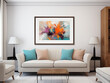 living room with modern abstract painting