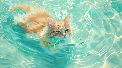 Wall Mural - Cat Swimming on Swimming Pool