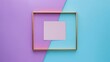 Vibrant back to school background: colorful paper with empty golden frame, top view in purple, violet, pink, and light blue tones - educational concept for creativity and inspiration