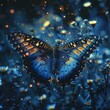 Butterfly wings enveloping Earth, low angle, dramatic contrasts, starlit night