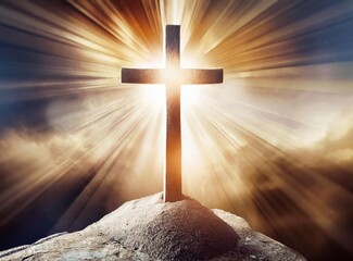 Poster - Christianity cross with divine light