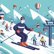 snowboard down the icy hill cartoon illustration