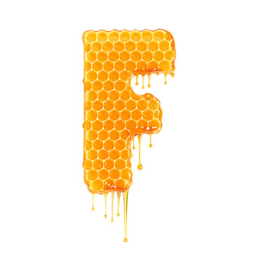 Honey comb letter F, PNG file. Generative AI