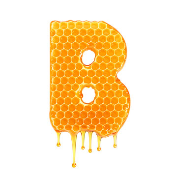 Honey comb letter B, PNG file. Generative AI
