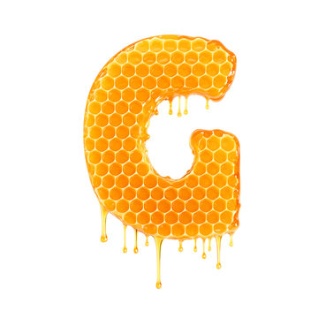 Honey comb letter G, PNG file. Generative AI