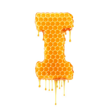 Honey comb letter I, PNG file. Generative AI