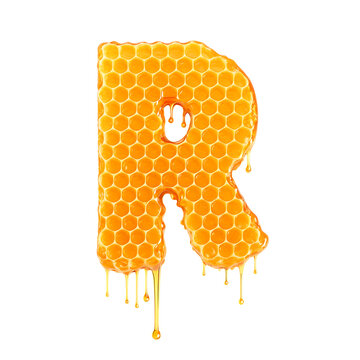 Honey comb letter R, PNG file. Generative AI