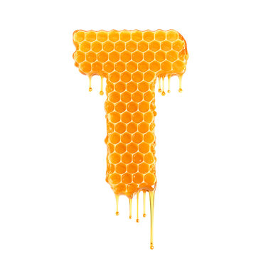 Honey comb letter T, PNG file. Generative AI