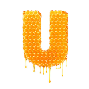 Honey comb letter U, PNG file. Generative AI