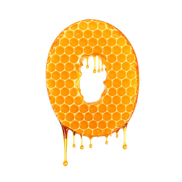 Number 0 made from Honeycomb, PNG file. Generative AI