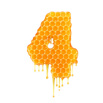 Number 4 made from Honeycomb, PNG file. Generative AI