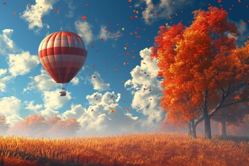 Sticker - Serene Air balloon fly. Nature scenic outdoor. Generate Ai