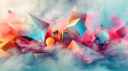 Sticker - abstract digital artwork with geometric shapes and pastel color gradients