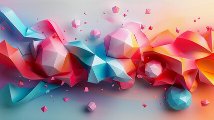 Fototapete - abstract digital artwork with geometric shapes and pastel color gradients