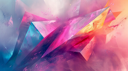 Fototapete - abstract digital artwork with geometric shapes and pastel color gradients