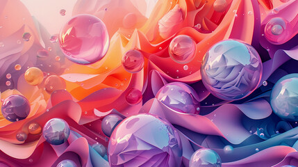 Fototapete - abstract digital artwork with geometric shapes and pastel color gradients