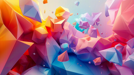 Fototapete - abstract digital artwork with geometric shapes and pastel color gradients