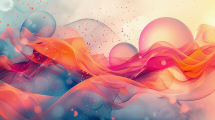 Fototapete - abstract digital artwork with geometric shapes and pastel color gradients