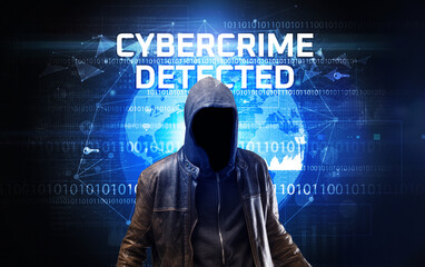 Poster - Faceless hacker at work, security concept