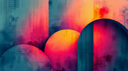Fototapete - abstract digital artwork with geometric shapes and pastel color gradients