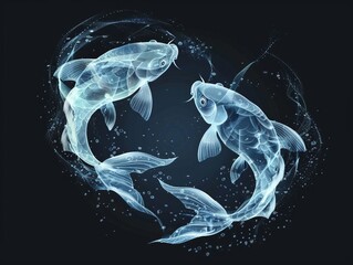 Poster - Glowing Blue Fishes for Pisces Zodiac