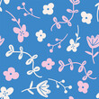 Flower seamless hand drawn pattern. Vector handmade seamless pattern with an organic and joyful feel to it.