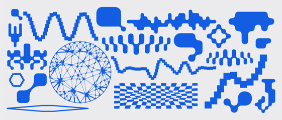 simple abstract shape set geometric blue pixel art bitmap. ideal for web design, app design, poster,