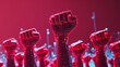 © Salander Studio - a group of red digital fists raised in the air symbolizing digital activism and rebellion