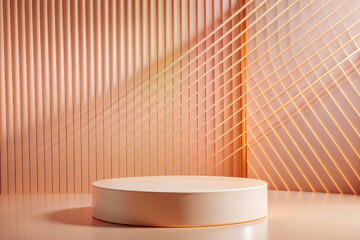 Fototapete - Peach Fuzz Podium: Product Showcase with Stylish Background Lines and Highlights