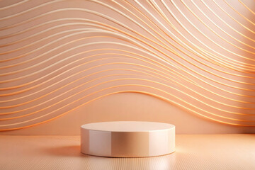 Fototapete - Peach Fuzz Podium: Product Showcase with Stylish Background Lines and Highlights
