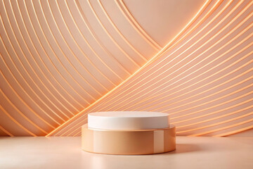 Fototapete - Peach Fuzz Podium: Product Showcase with Stylish Background Lines and Highlights
