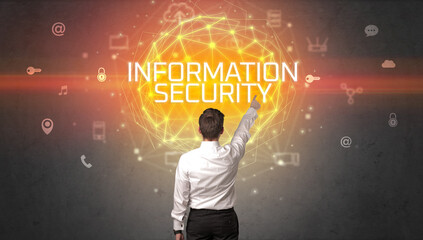 Poster - Rear view of a businessman, online security concept