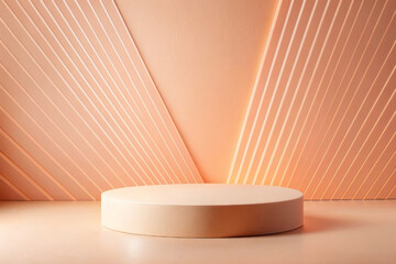 Fototapete - Peach Fuzz Podium: Product Showcase with Stylish Background Lines and Highlights
