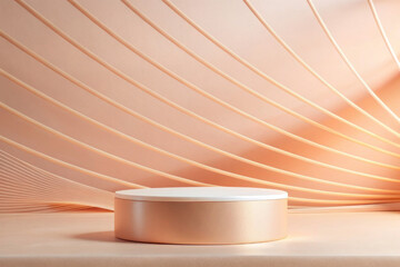 Fototapete - Peach Fuzz Podium: Product Showcase with Stylish Background Lines and Highlights