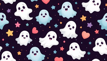 Wall Mural - Colorful cartoon ghosts in a seamless repeat pattern wallpaper