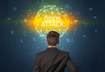 Poster - Rear view of a businessman, online security concept