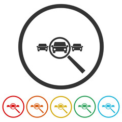 Sticker - Search car sign icon. Set icons in color circle buttons