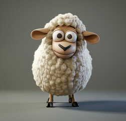 3D Style , Happy cute sheep cartoon character isolated grey background