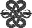 © vinap - Vector tattoo design of two intertwined black snakes bites their tails in the form of an endless knot symbol. Isolated silhouette of buddhist ouroboros symbol.