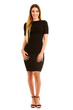 young business woman in black dress isolated with no background PNG - hostes full length photography