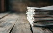 Stack of newspapers on wooden table
